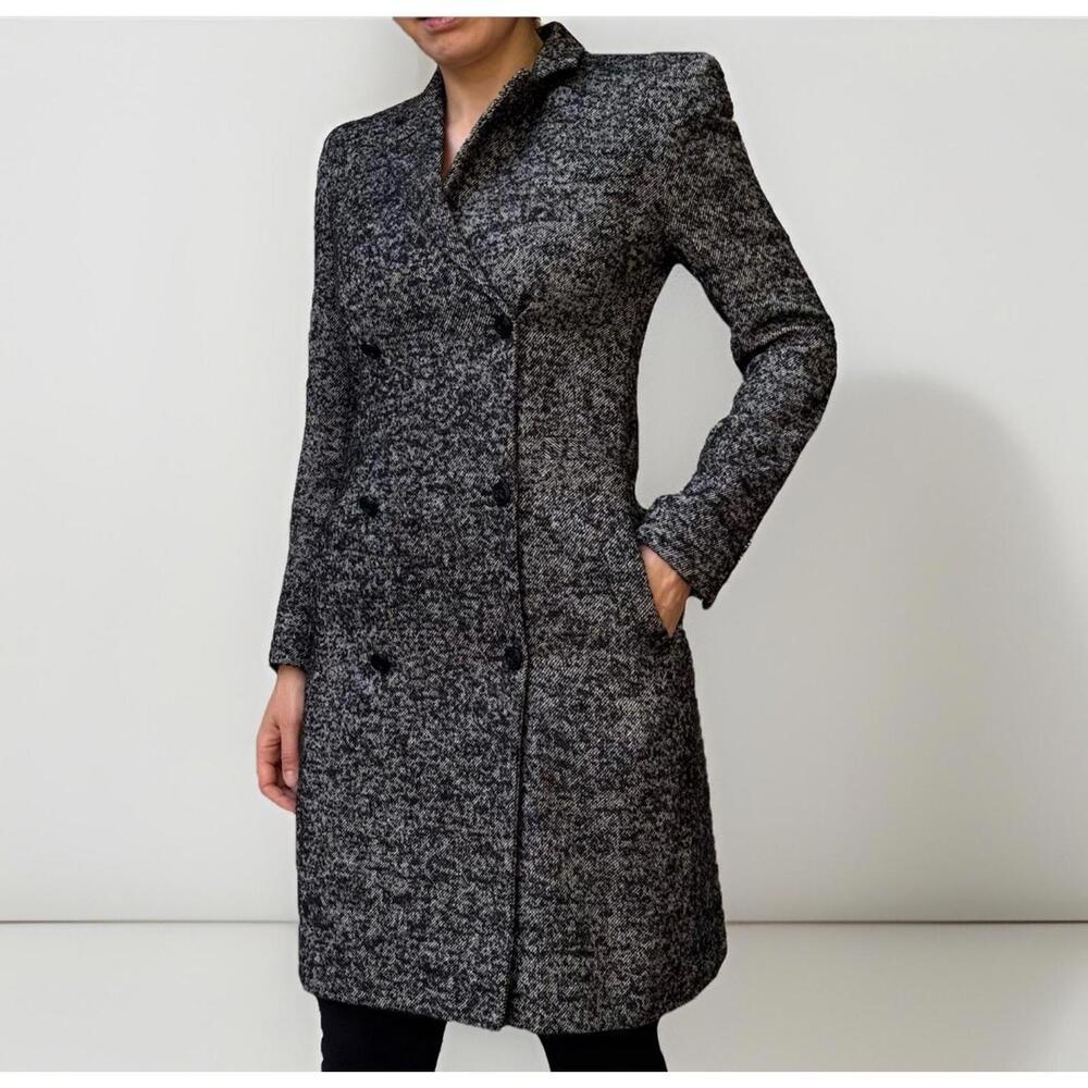 GUCCI Black Tweed Trench Long Coat Herringbone Wool Size 38/US 0- 2 Or Xs